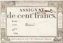 Francia 100 Francs - 18 Nivose An III - (07.01.1795) - Sign. Dubra - Serial 3316