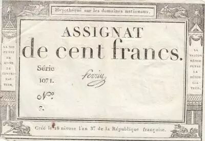 Francia 100 Francs - 18 Nivose An III - (07.01.1795) - Sign. Fere - Serial 1071