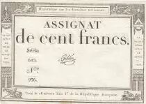 Francia 100 Francs - 18 Nivose An III - (07.01.1795) - Sign. Gibier - P.A.78 - Serial 640
