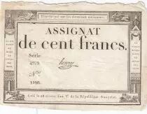 Francia 100 Francs - 18 Nivose An III - (07.01.1795) - Sign. Henry - Serial 4799