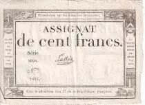 Francia 100 Francs - 18 Nivose An III - (07.01.1795) - Sign. Lassia - Serial  84