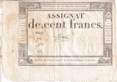 Francia 100 Francs - 18 Nivose An III - (07.01.1795) - Sign. Lassia - Serial  84