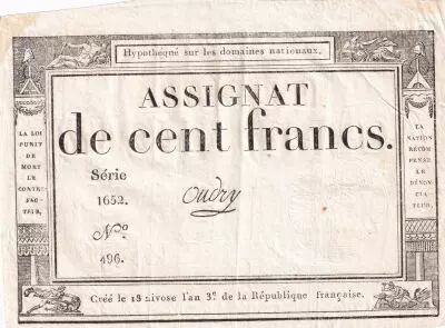 Francia 100 Francs - 18 Nivose An III - (07.01.1795) - Sign. Oudry - Serial 3920