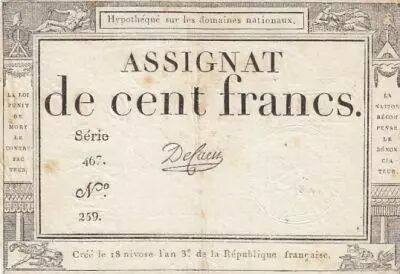 Francia 100 francs - 18 Nivose An III - 1794 - Sign. De Caen - Serial 467