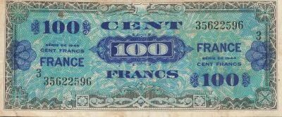 Francia 100 Francs - Allied Military Currency - 1945 - Serial 3