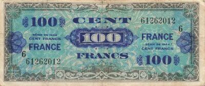Francia 100 Francs - Allied Military Currency - 1945 - Serial 6
