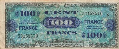 Francia 100 Francs - Allied Military Currency - 1945 - Serial 8