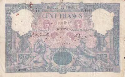 Francia 100 Francs - Blue and pink - 1905 - Serial U.4293 - F - P.65