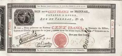 Francia 100 Francs - Caisse d\'�change des Monnaies Rouen - 1803 - XF to XF +