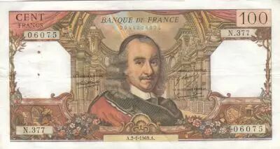 Francia 100 Francs - Corneille - 02-01-1969 - Serial N.377
