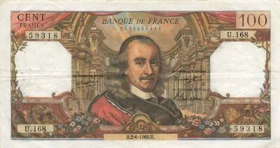 Francia 100 Francs - Corneille - 02-06-1966 - Serial U.168