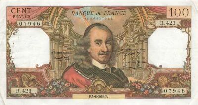 Francia 100 Francs - Corneille - 05-06-1969 - Serial R.423