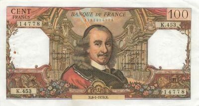 Francia 100 Francs - Corneille - 08-01-1970 - Serial K.453