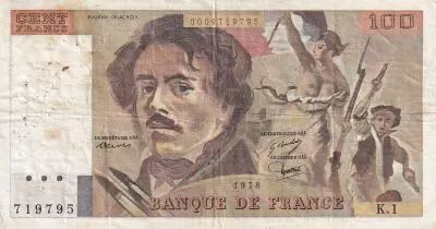 Francia 100 Francs - Delacroix - 1978 - Serial H.1 - P.154