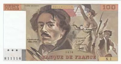 Francia 100 Francs - Delacroix - 1978 - Serial N.1