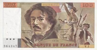 Francia 100 Francs - Delacroix - 1978 - Serial R.1 - P.154