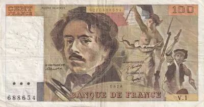 Francia 100 Francs - Delacroix - 1978 - Serial V.1 - P.154