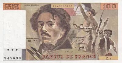 Francia 100 Francs - Delacroix - 1978 - Serial Z.2 - Crossed out letters \ CENT FRANCS\  - P.154