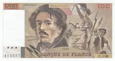 Francia 100 Francs - Delacroix - 1989 - Serial U.148