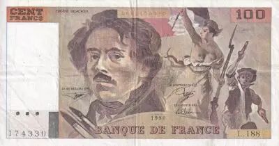Francia 100 Francs - Delacroix - 1990 - Serial L.188 - P.154