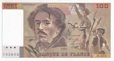 Francia 100 Francs - Delacroix - 1993 - Serial D.254 - P.154