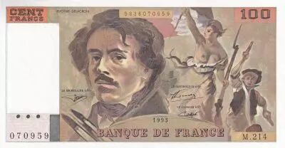 Francia 100 Francs - Delacroix - 1993 - Serial M.214 - P.154