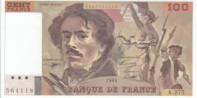 Francia 100 Francs - Delacroix - 1995 - Serial A.275
