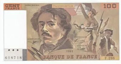 Francia 100 Francs - Delacroix - 1995 - Serial F.298 - Last Alphabet