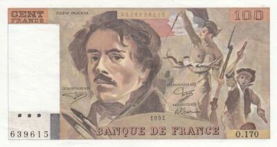Francia 100 Francs - Delacroix - Large watermark - 1991 - Series O.170