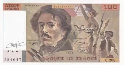Francia 100 Francs - Delacroix - Sign Vigier - 1993 - Serial O.208 - P.154
