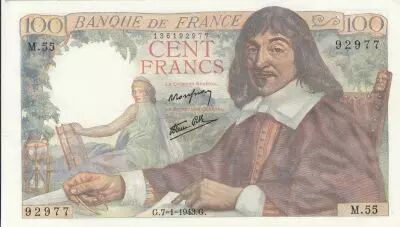 Francia 100 Francs - Descartes - 07-01-1943 - Serial M.55