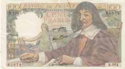 Francia 100 Francs - Descartes - 20-07-1944 - Serial S.104