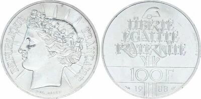 Francia 100 Francs - Fraternity - 1988 - Silver
