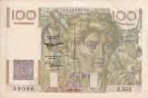 Francia 100 Francs - Jeune Paysan - Reversed watermark - 06-08-1953 - Serial Z.553 - P.128