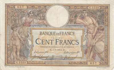 Francia 100 Francs - Luc Olivier Merson - 01-07-1912 - Serial G.1522 - P.69