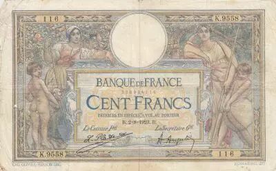 Francia 100 Francs - Luc Olivier Merson - 02-08-1923 - Serial K.9558
