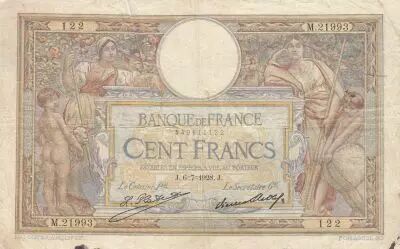 Francia 100 Francs - Luc Olivier Merson - 06-07-1928 - Serial M.21993
