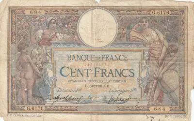 Francia 100 Francs - Luc Olivier Merson - 08-08-1919 - Serial G.6176