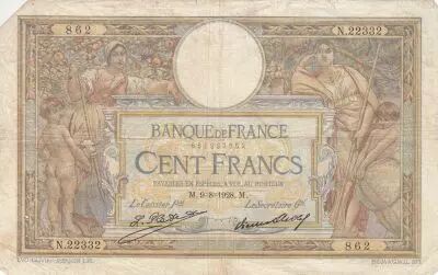 Francia 100 Francs - Luc Olivier Merson - 09-08-1928 - Serial N.22332