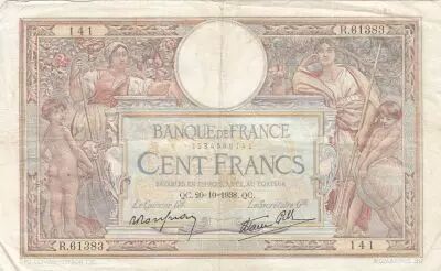 Francia 100 Francs - Luc Olivier Merson - 20-10-1938 - Serial R.61383
