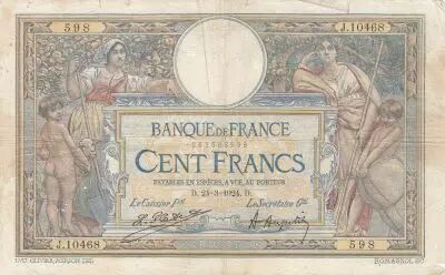 Francia 100 Francs - Luc Olivier Merson - 24-03-1924 - Serial  J.10468