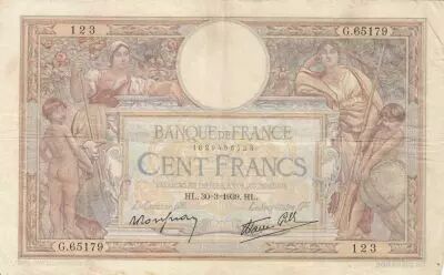 Francia 100 Francs - Luc Olivier Merson - 30-03-1939 - Serial G.65179