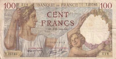 Francia 100 Francs - Sully - 06-11-1941 - Serial T.25745