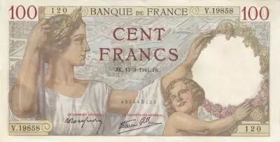 Francia 100 Francs - Sully - 13-03-1941 - Serial V.19858
