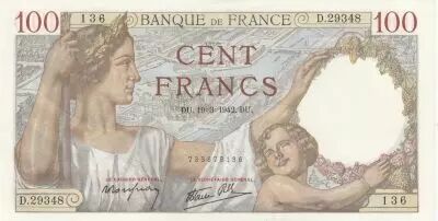Francia 100 Francs - Sully - 19-03-1942 - Serial D.29348