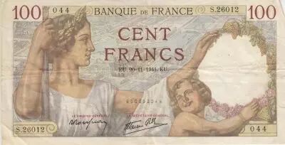 Francia 100 Francs - Sully - 20-11-1941 - Serial S.26012
