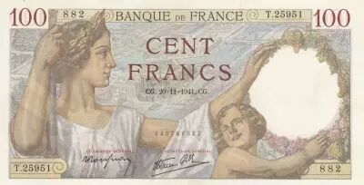 Francia 100 Francs - Sully - 20-11-1941 - Serial T.25951