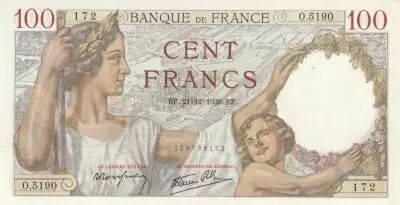 Francia 100 Francs - Sully - 21-12-1939 - Serial O.5190