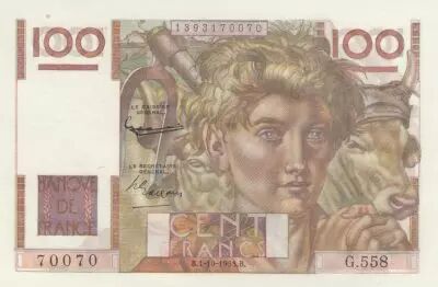 Francia 100 Francs - Young farmer - 01-10-1953 - Serial G.558