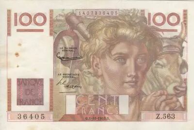 Francia 100 Francs - Young farmer - 01-10-1953 - Serial Z.563
